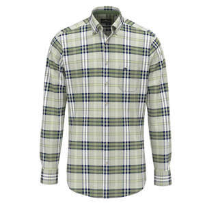 Fynch-Hatton Washed Oxford Check Avocado Shirt